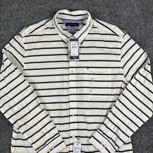 Tommy Hilfiger Shirt Mens Size L White Blue Yellow Stripe Long Sleeve NWT